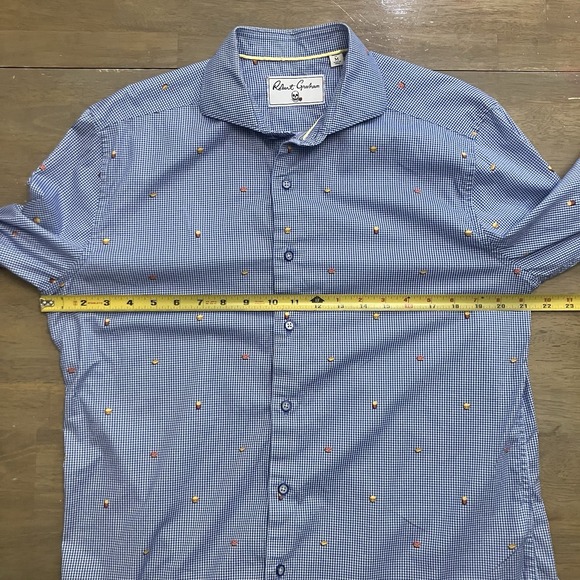 Robert Graham Shirt Mens Medium Gingham Button Down Flip Cuff Food Print Novelty - Picture 8 of 11